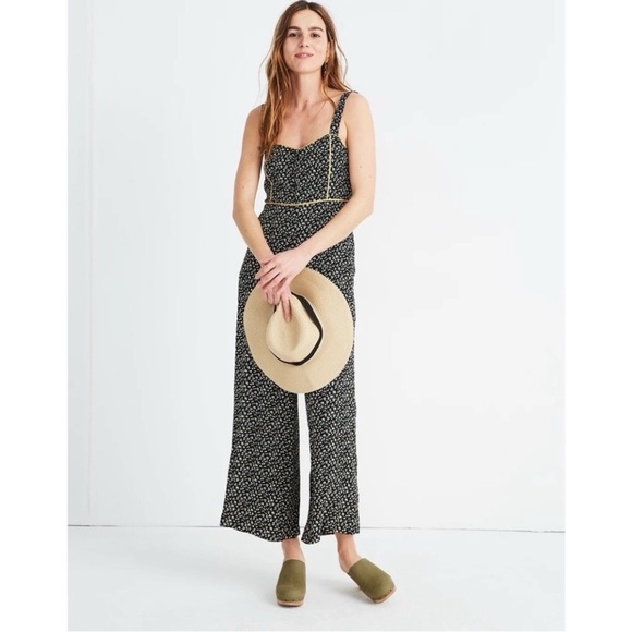 Madewell Wide-Leg Floral Button Front Jumpsuit Playground Posies Black Size 4 - Picture 1 of 16